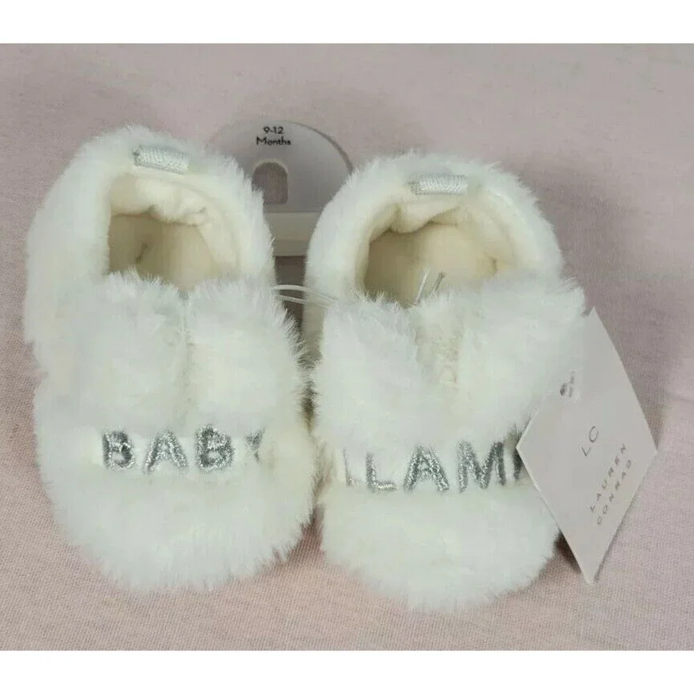 LC Lauren Conrad, Baby Llama Faux Fur Baby Infant Slippers 9-12 Months NEW